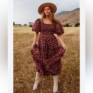 IVY CITY CO dress in plum with multicolored floral details. Women's size XL.